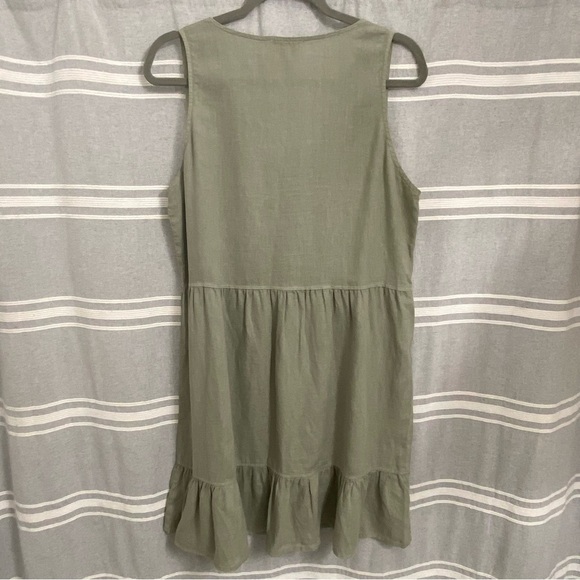 CYNTHIA ROWLEY / Sleeveless Sage Green Linen Ruffled Hem Dress Size L - Picture 3 of 7